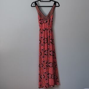 Gianni Bini Vibrant Coral and Black Maxi Dress